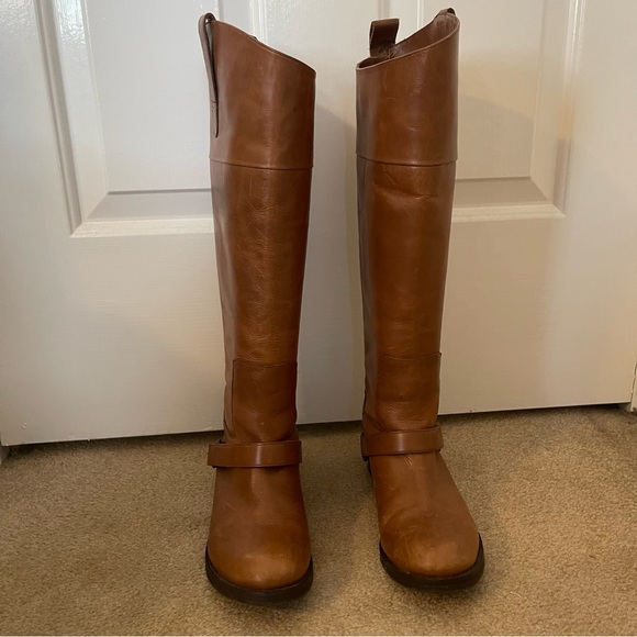MLE chestnut brown tall distressed leather riding boots - Picture 2 of 15